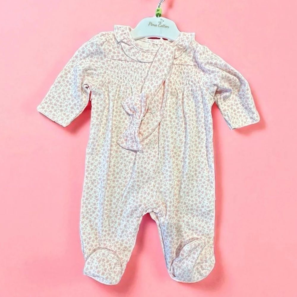 Little Me NWT Pink Floral Footie Romper & Headband Size 3 months - Picture 4 of 5
